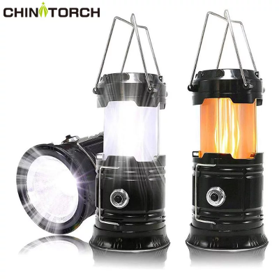 Portable Outdoor LED Flame Lantern 3-in-1 Camping Lantern for Hiking Collapsible AA Dry Battery LED camping light