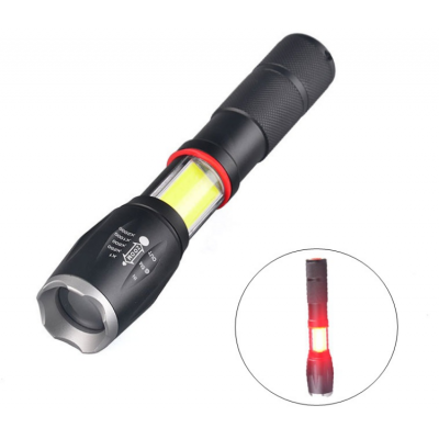 High power Red strobe 10W 7 Lighting Modes  led flashlight torch, 1000lm COB Zoom Flashlight with magnetic base for self defence